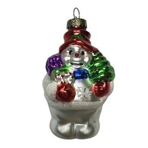 Glass Snowman‎ Christmas Ornament Red Hat Tree Snowflake Sparkle Gifts Retro